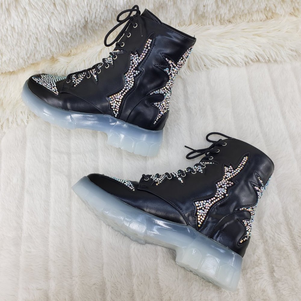 Rhinestone Combat Boots Punk Goth Glam Shoes